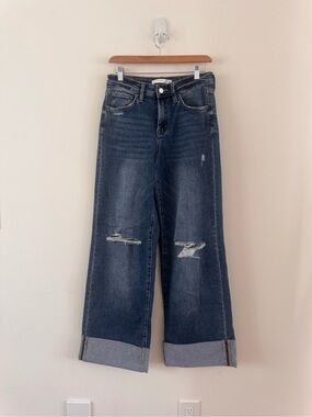 Altar'd State Dark Blue Wide Leg Distressed Jeans